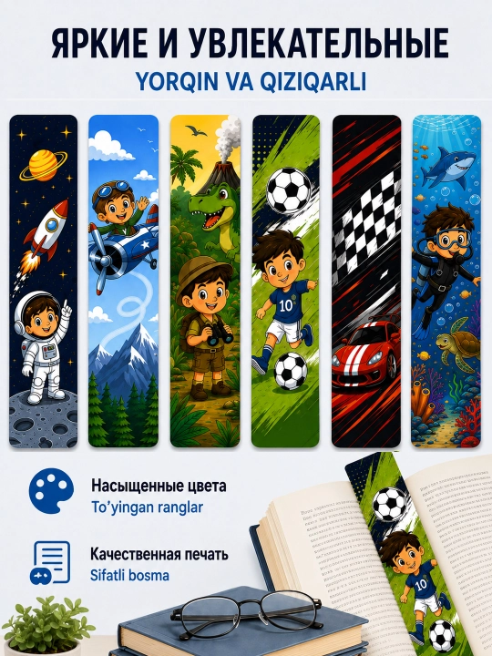 Закладки для книг ламинированные, набор 6 штук, 4,5 × 18,5 см