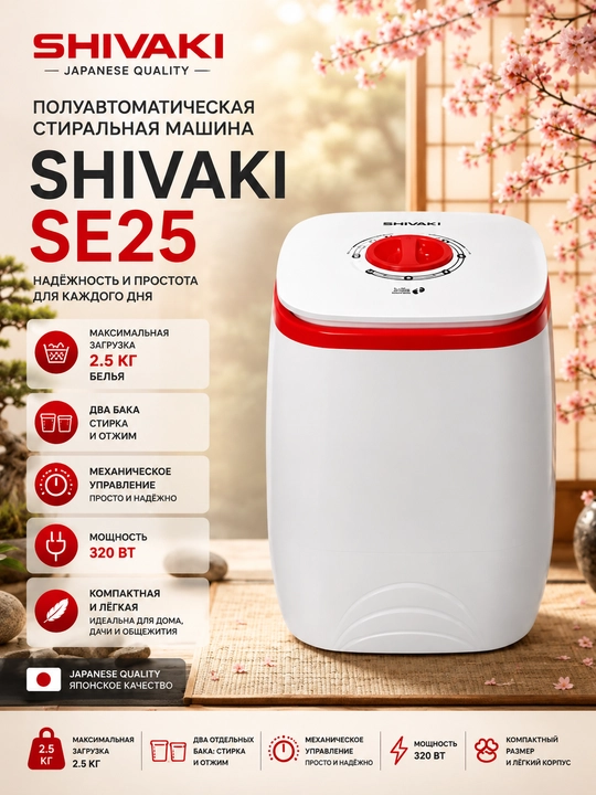 Shivaki SHIVAKI SE25 yarim avtomatik kir yuvish mashinalari, Oq - 