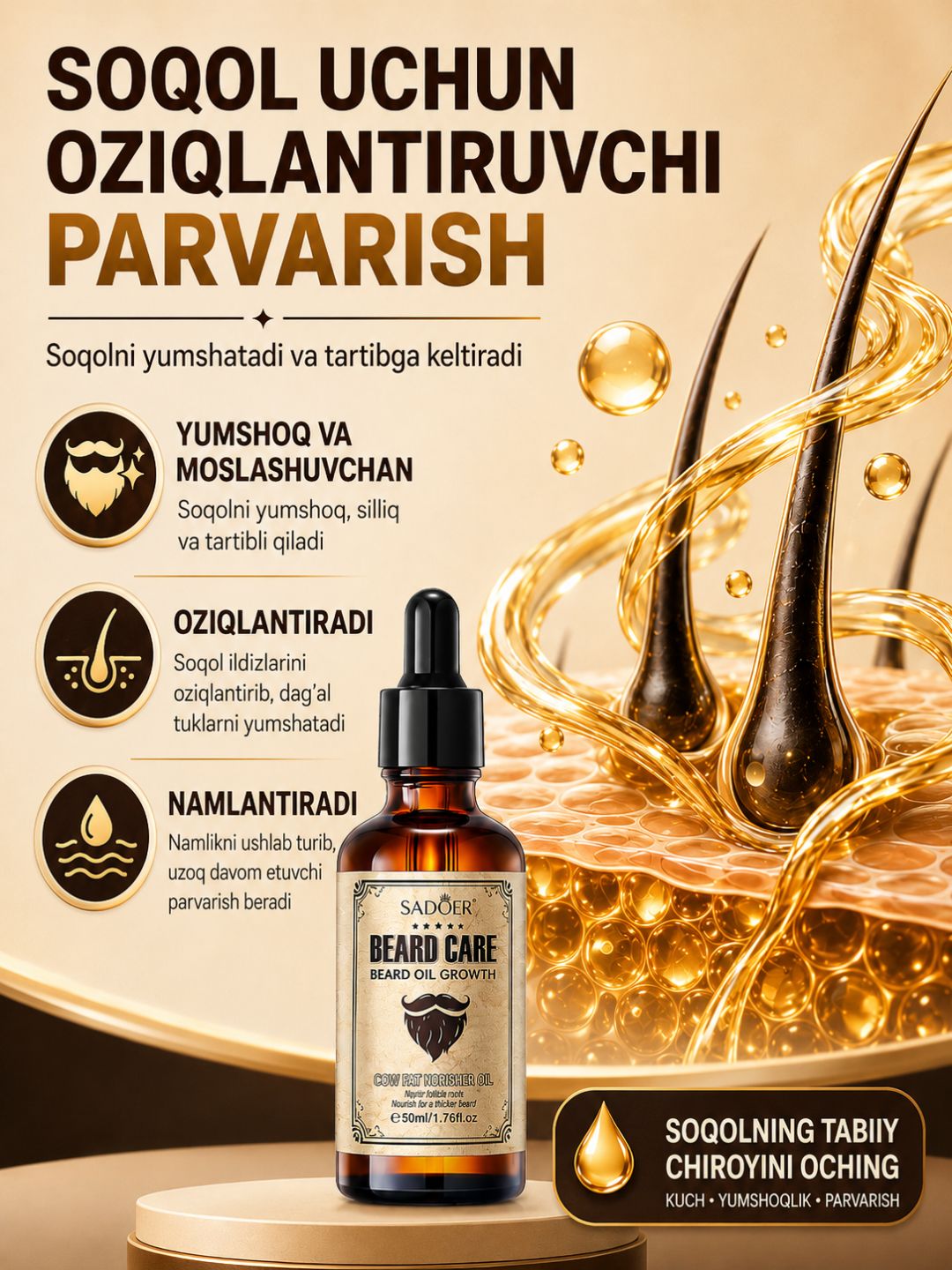 Масло для бороды SADOER Beard Care, увлажняющее и смягчающее средство для ухода за бородой
