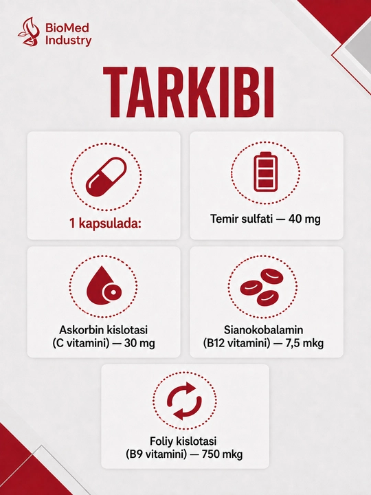 EKSTRAFER — gemoglobin darajasini oshirish va kamqonlikning oldini olish uchun 30 kapsula