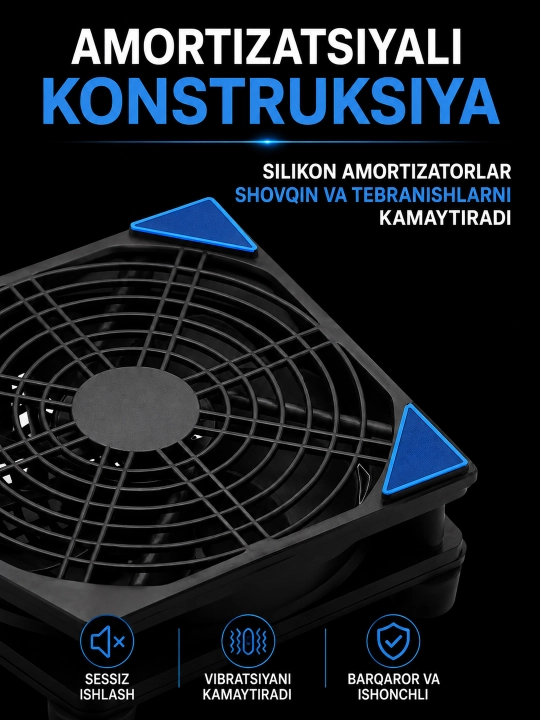 Kalitli USB ventilyator, TV pristavka, mini kompyuter va router uchun, 120×120 mm