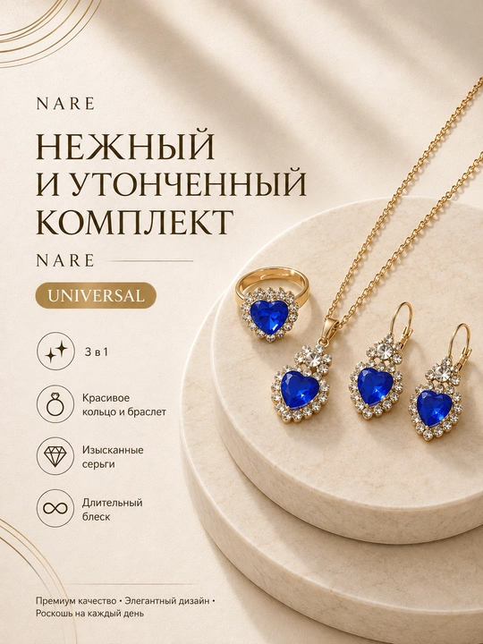Набор украшений цепочка, серьги, кольцо и браслет - 