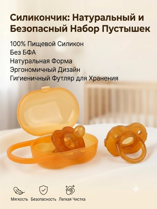 Мягкая и безопасная силиконовая соска-пустышка с защитным футляром