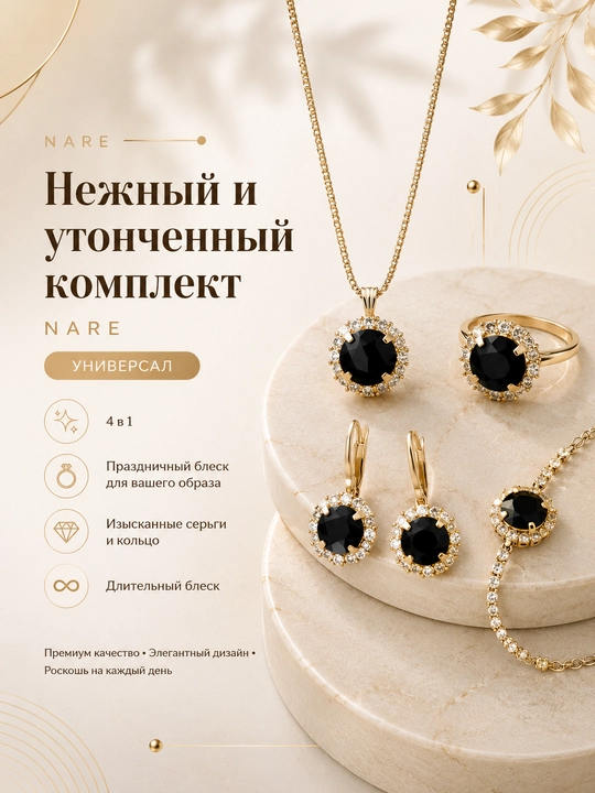 Набор украшений цепочка, серьги, кольцо и браслет - 