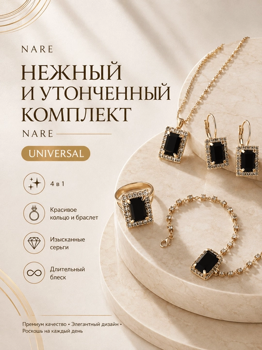 Набор украшений цепочка, серьги, кольцо и браслет - 