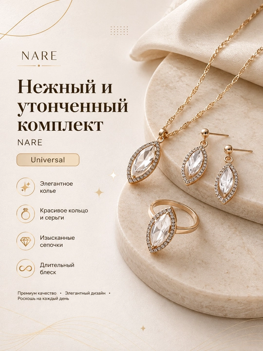 Набор украшений цепочка, серьги, кольцо и браслет - 