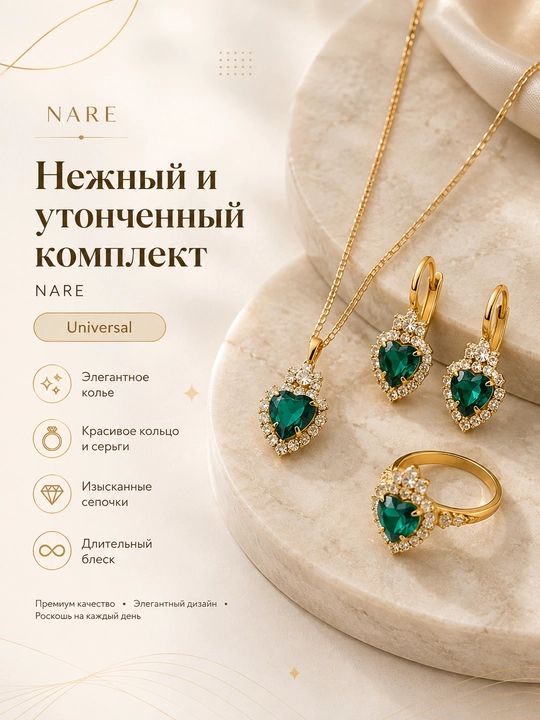 Набор украшений цепочка, серьги, кольцо и браслет - 