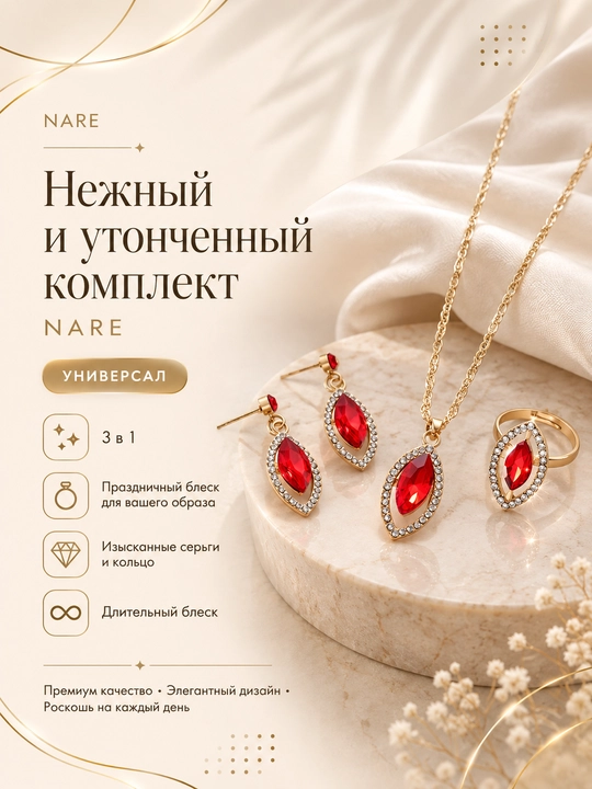 Набор украшений цепочка, серьги, кольцо и браслет - 