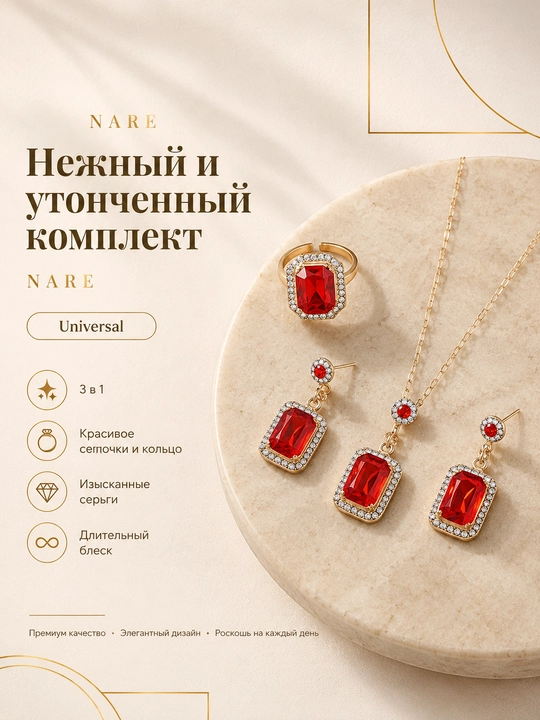 Набор украшений цепочка, серьги, кольцо и браслет - 