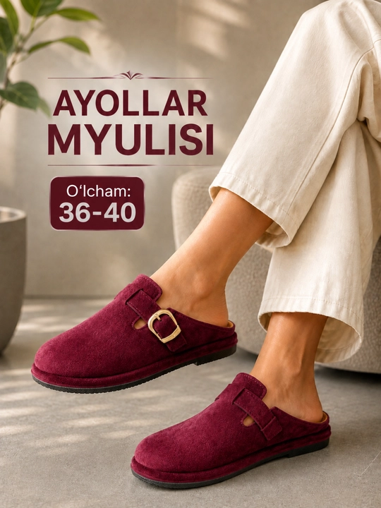 Ayollar myulisi, sabo, yopiq uchli tapochka, orqasi ochiq qulay oyoq kiyim, 36-40 - 