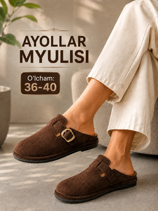 Ayollar myulisi, sabo, yopiq uchli tapochka, orqasi ochiq qulay oyoq kiyim, 36-40 - 