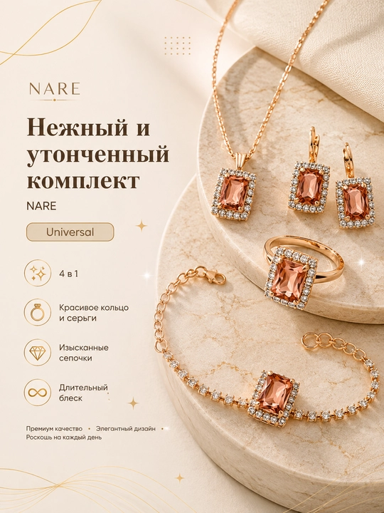 Набор украшений цепочка, серьги, кольцо и браслет - 