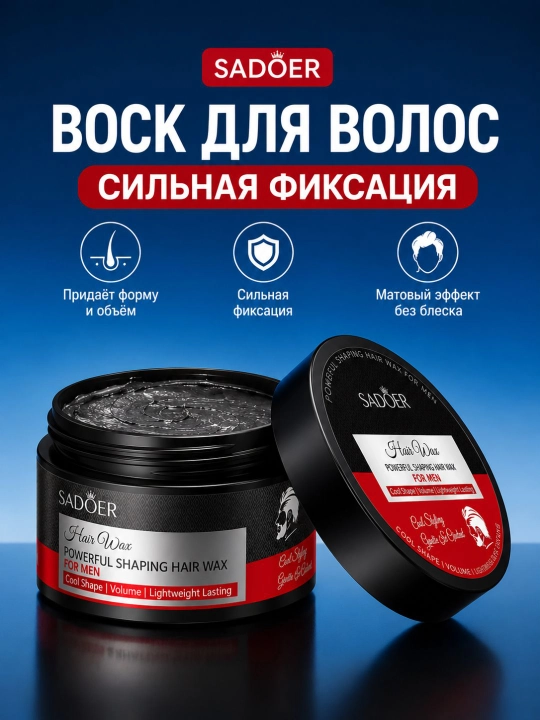 Воск для волос мужской SADOER сильная фиксация для укладки и объема стайлинг 100 г