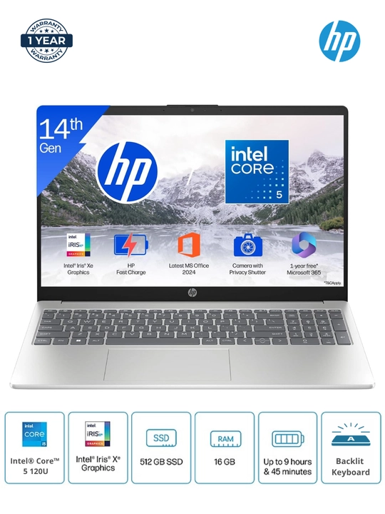 Noutbuk HP Laptop 15, Intel® Core™ 5-120U, DDR4 16GB, 512GB SSD, 15.6" FHD, Windows 11 - 