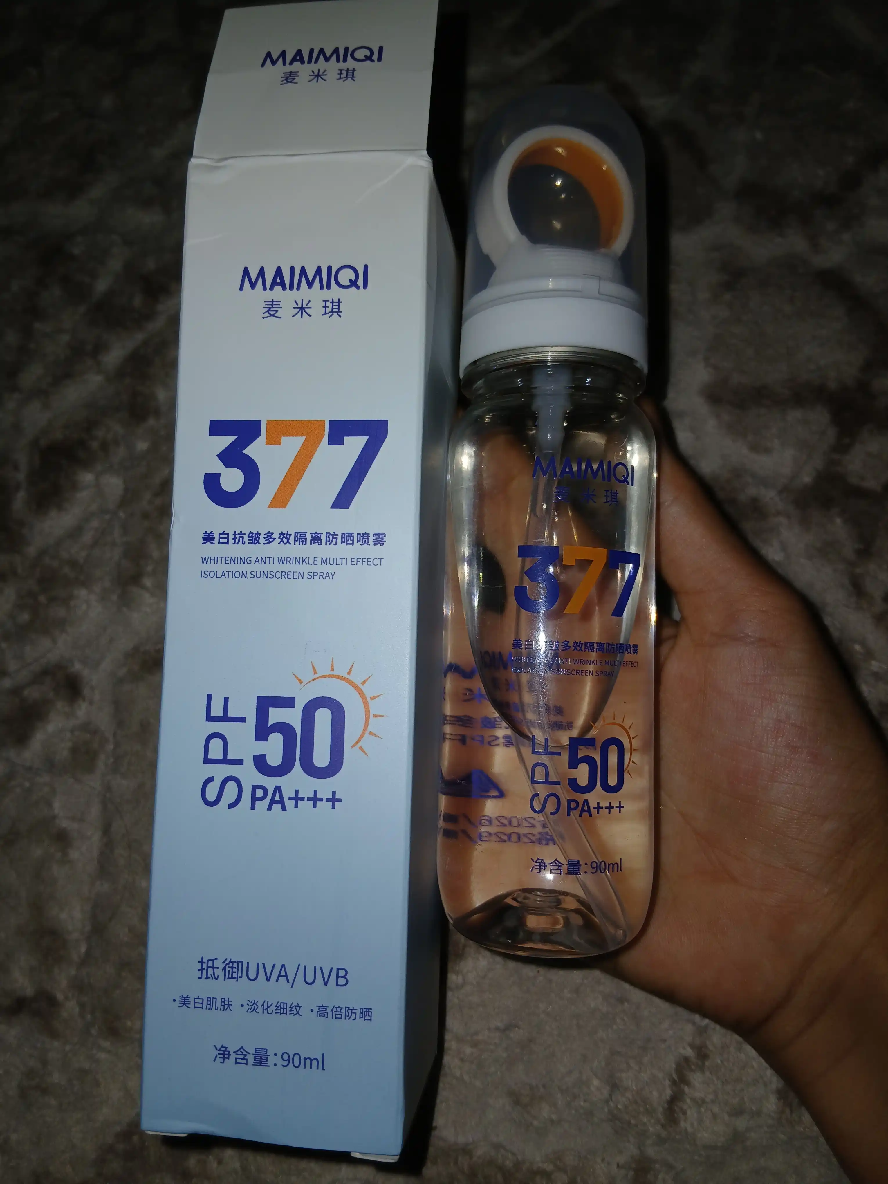 Yuz uchun SPF 50+ quyoshdan himoyalovchi sprey, 377 ultrabinafsha nurli himoya spreyi, SPF namlantiruvchi sprey