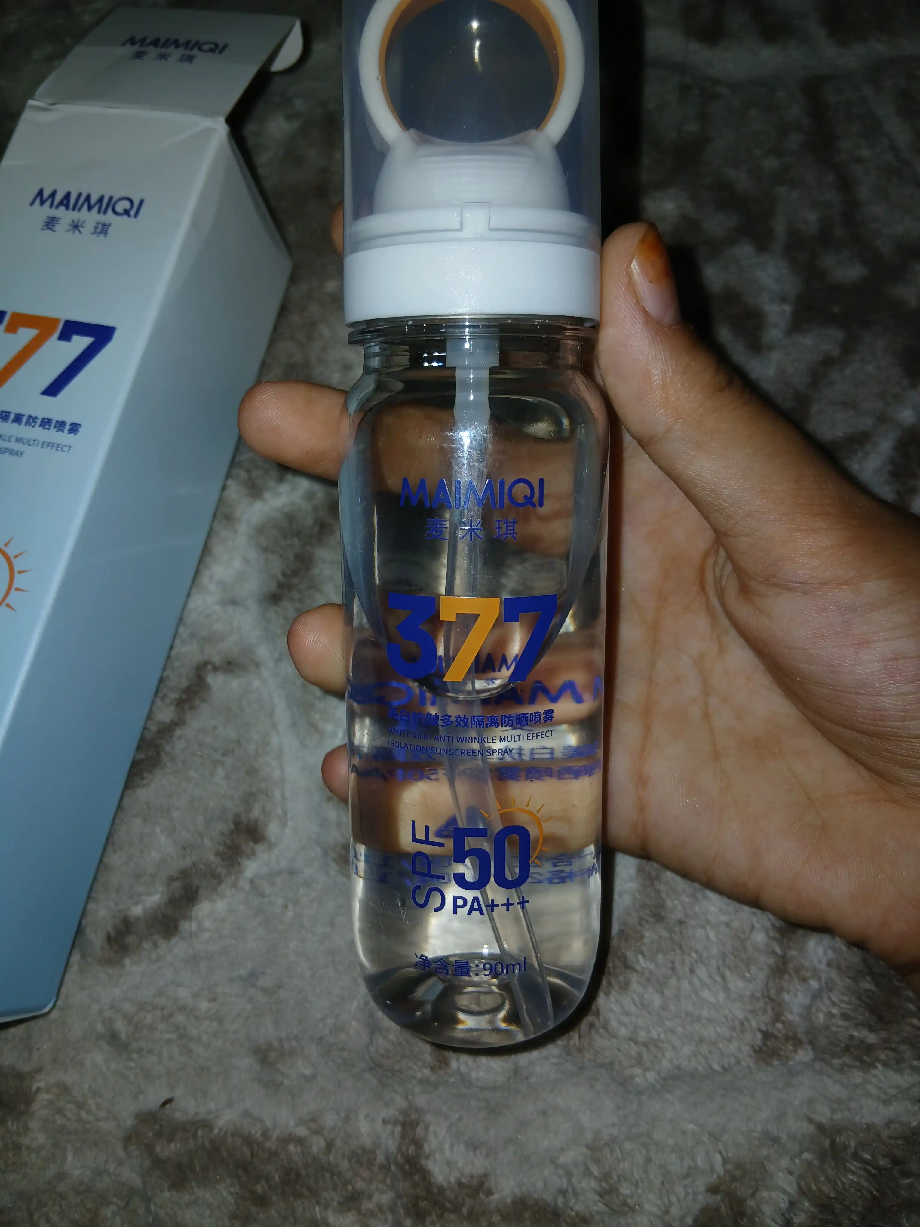 Yuz uchun SPF 50+ quyoshdan himoyalovchi sprey, 377 ultrabinafsha nurli himoya spreyi, SPF namlantiruvchi sprey