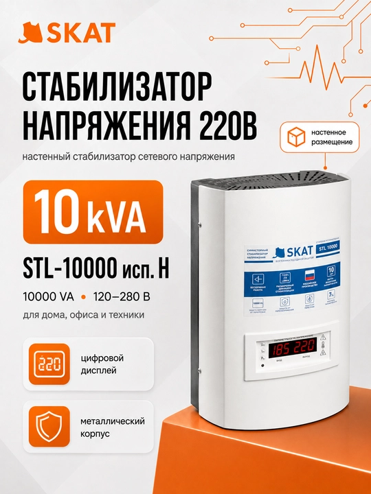 Настенный стабилизатор SKAT STL 10000 исп. Н, 10000 ВА, 120–280 В - 