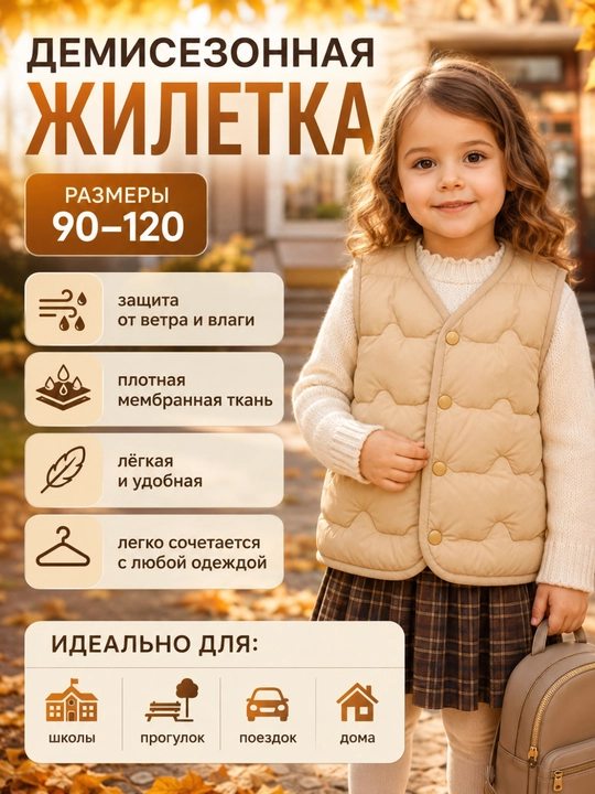 Жилетка детская утепленная, безрукавка, без капюшона - 