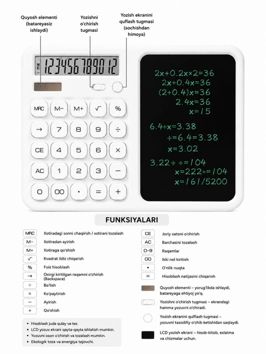 SmartCalc 2 в 1 — Электронный калькулятор и LCD-доска для записей