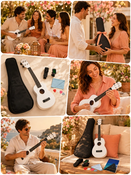 Konsert ukulelesi, 58 sm, musiqa asboblari to‘plami, mini gitara