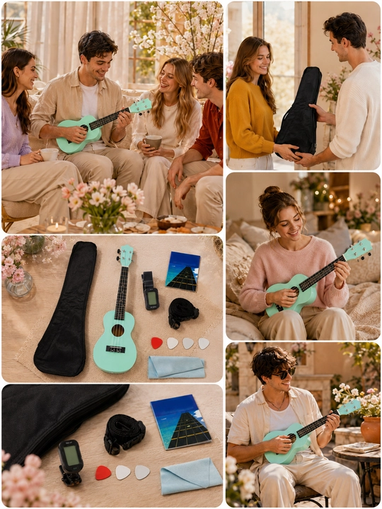 Konsert ukulelesi, 58 sm, musiqa asboblari to‘plami, mini gitara