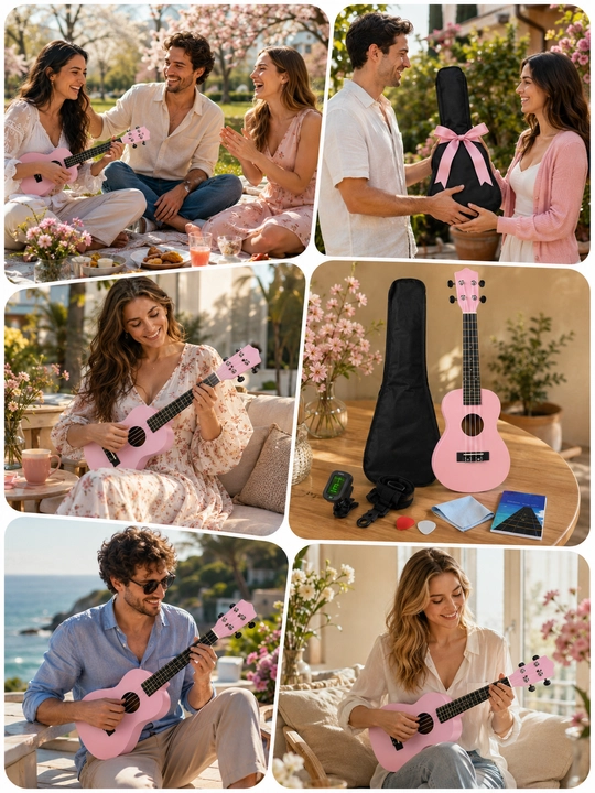 Konsert ukulelesi, 58 sm, musiqa asboblari to‘plami, mini gitara