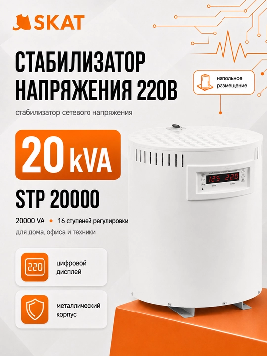 SKAT STP 20000 kuchlanish stabilizatori — 16 bosqichli sozlash