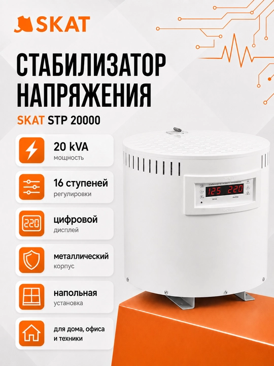 SKAT STP 20000 kuchlanish stabilizatori — 16 bosqichli sozlash - 
