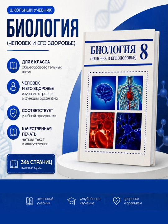 Биология. 8 класс, человек и его здоровье, 2019 ( цветная формат А5 на русском) - 