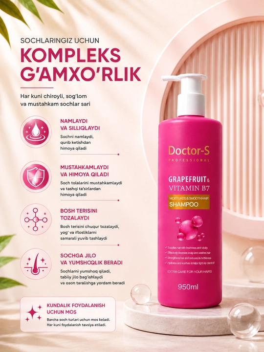 Doctor-S Professional шампунь для волос 950 мл, увлажняющий и укрепляющий,