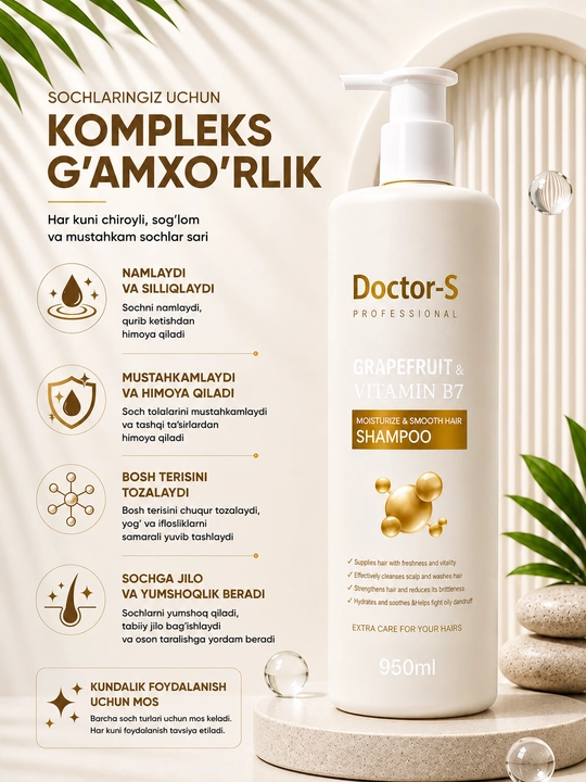 Doctor-S Professional шампунь для волос 950 мл, увлажняющий и укрепляющий,