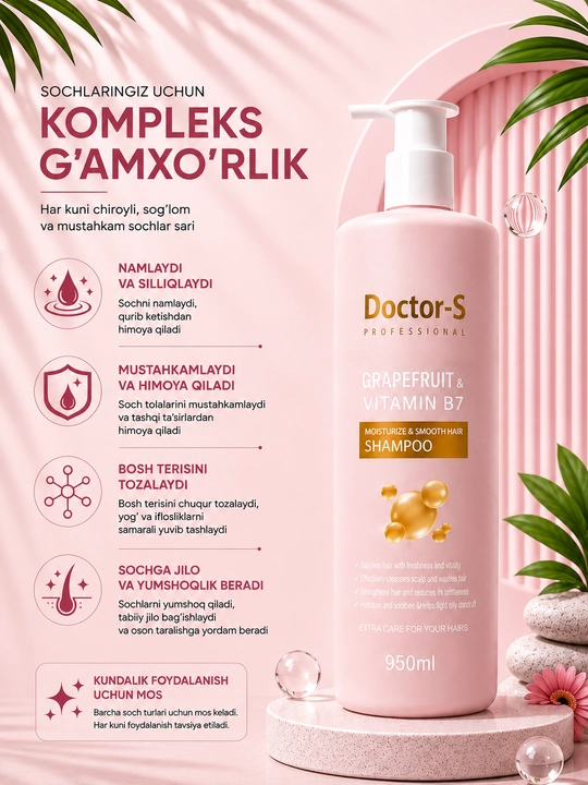 Doctor-S Professional шампунь для волос 950 мл, увлажняющий и укрепляющий,