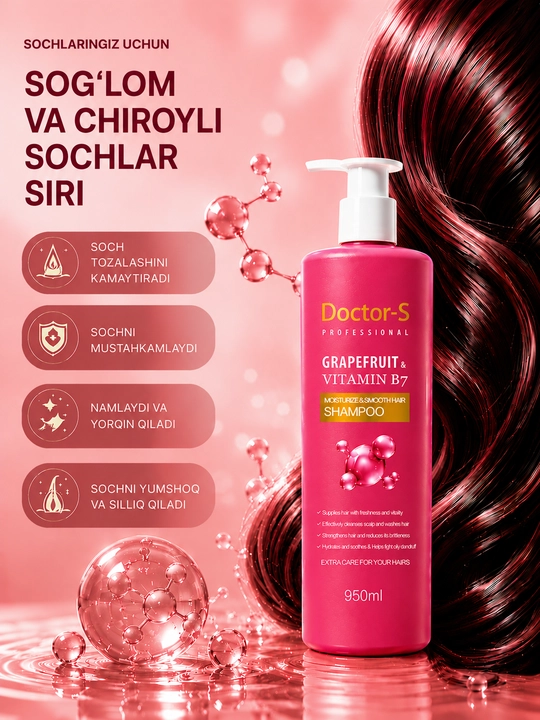 Doctor-S Professional shampun soch uchun 950 ml, namlantiruvchi va mustahkamlovchi, - 