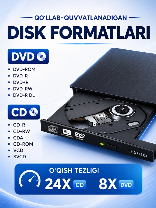 Tashqi DVD disk yurituvchi, noutbuk va kompyuter uchun, USB 3.0, CD-RW, DVD-RW