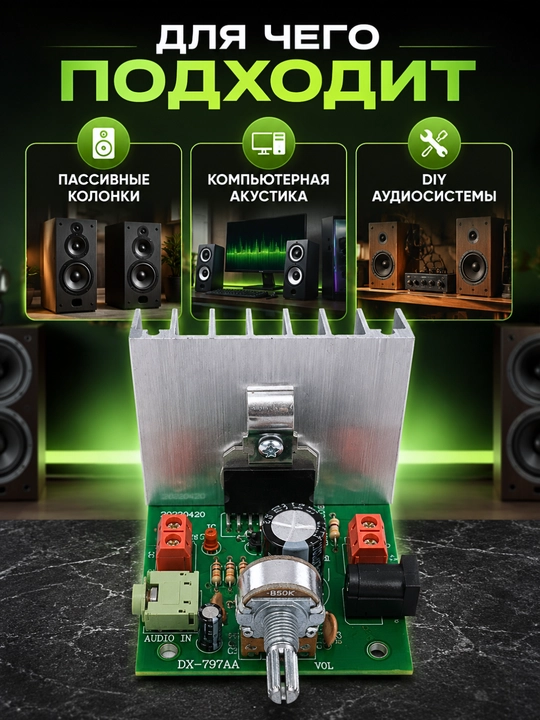 Стереоусилитель 2.0 для пассивных колонок, 12 В, DX-797AA / DX-7377 / DX7190