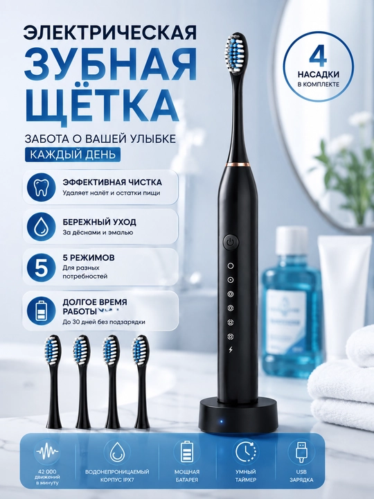 Электрическая зубная щетка, ирригатор, зубная щетка для детей и взрослых, 5 режимов - 