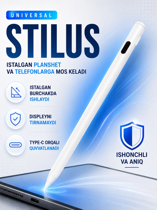 Planshet va telefon uchun universal stilus, Type-C, LCD-displeyli - 