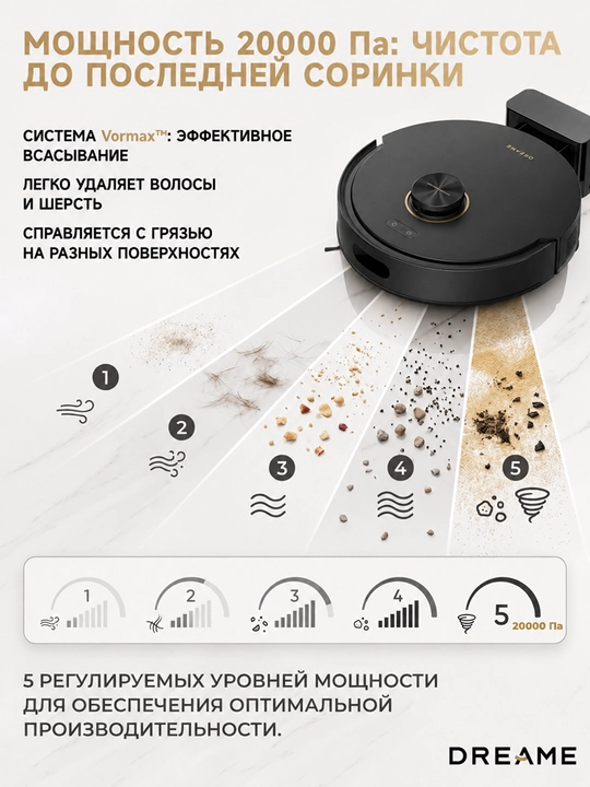 Робот-пылесос Dreame F21, со станцией сухая и влажная, 3200 мАч, 20000 Па