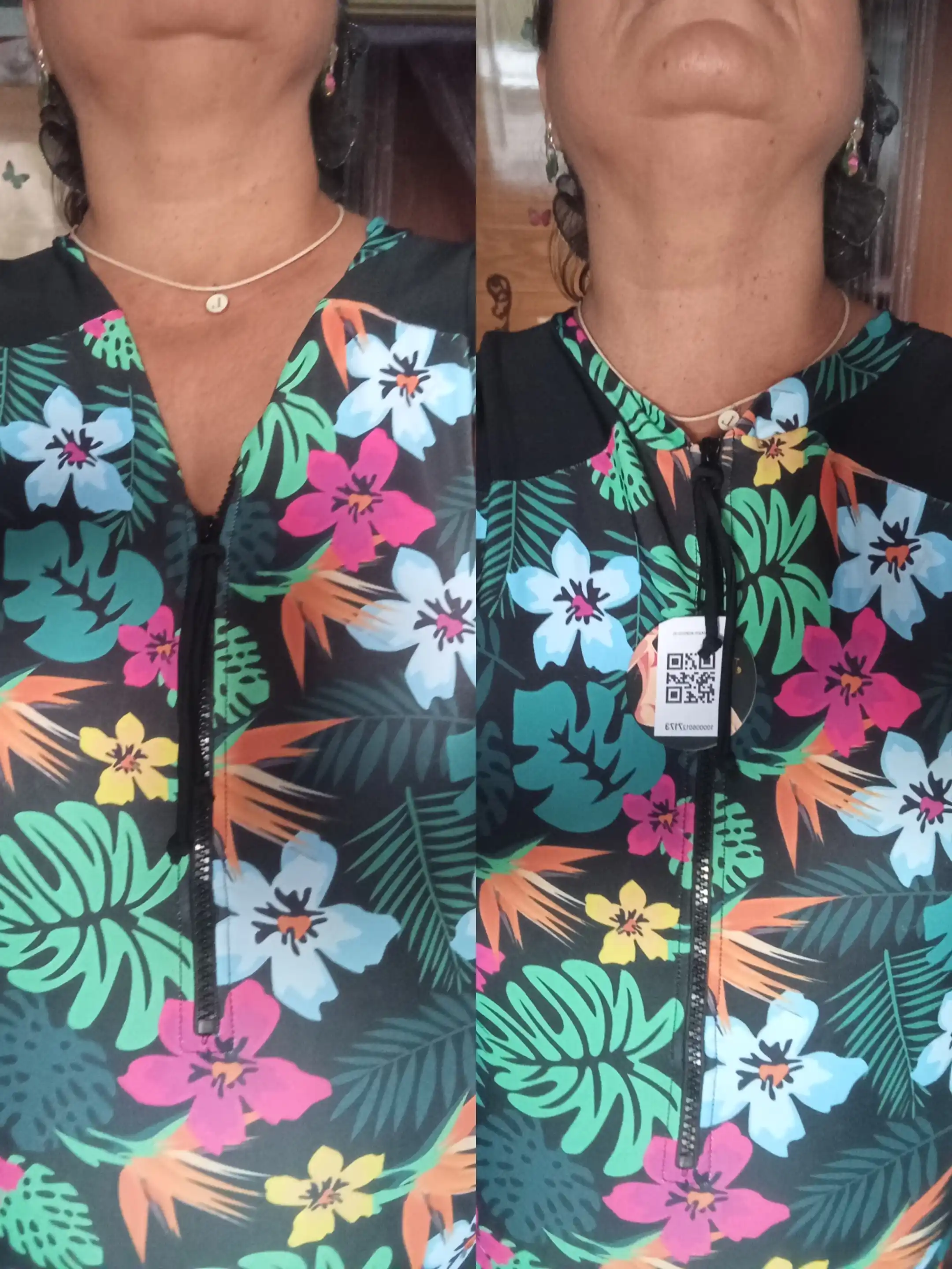 Bir bo‘lakli suzish kostyumi AlohaWave TropicZip, tropik print, UPF 50+