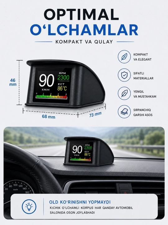 HUD дисплей, Head Up Display, OBD2 проекция скорости на лобовое стекло для автомобиля