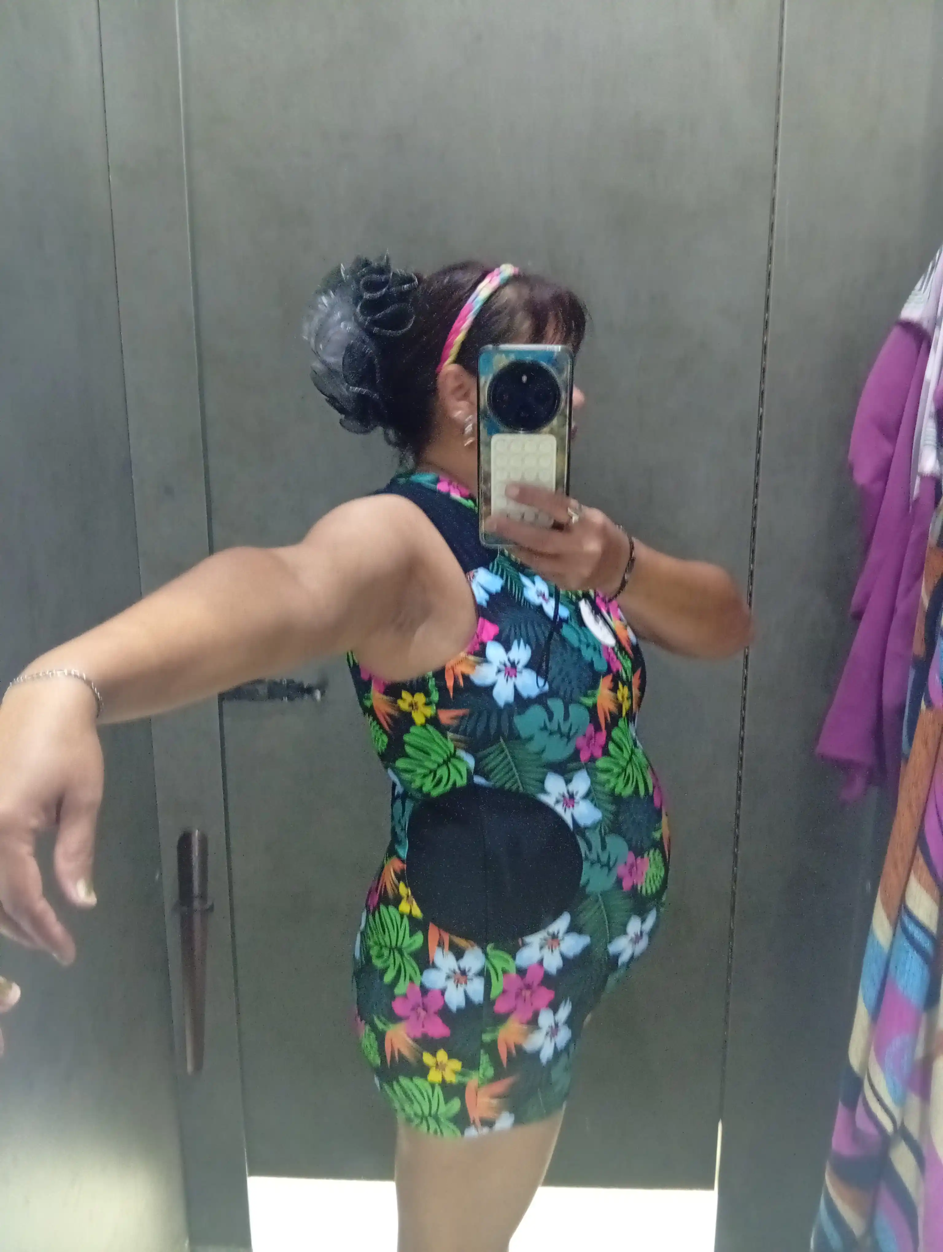 Bir bo‘lakli suzish kostyumi AlohaWave TropicZip, tropik print, UPF 50+