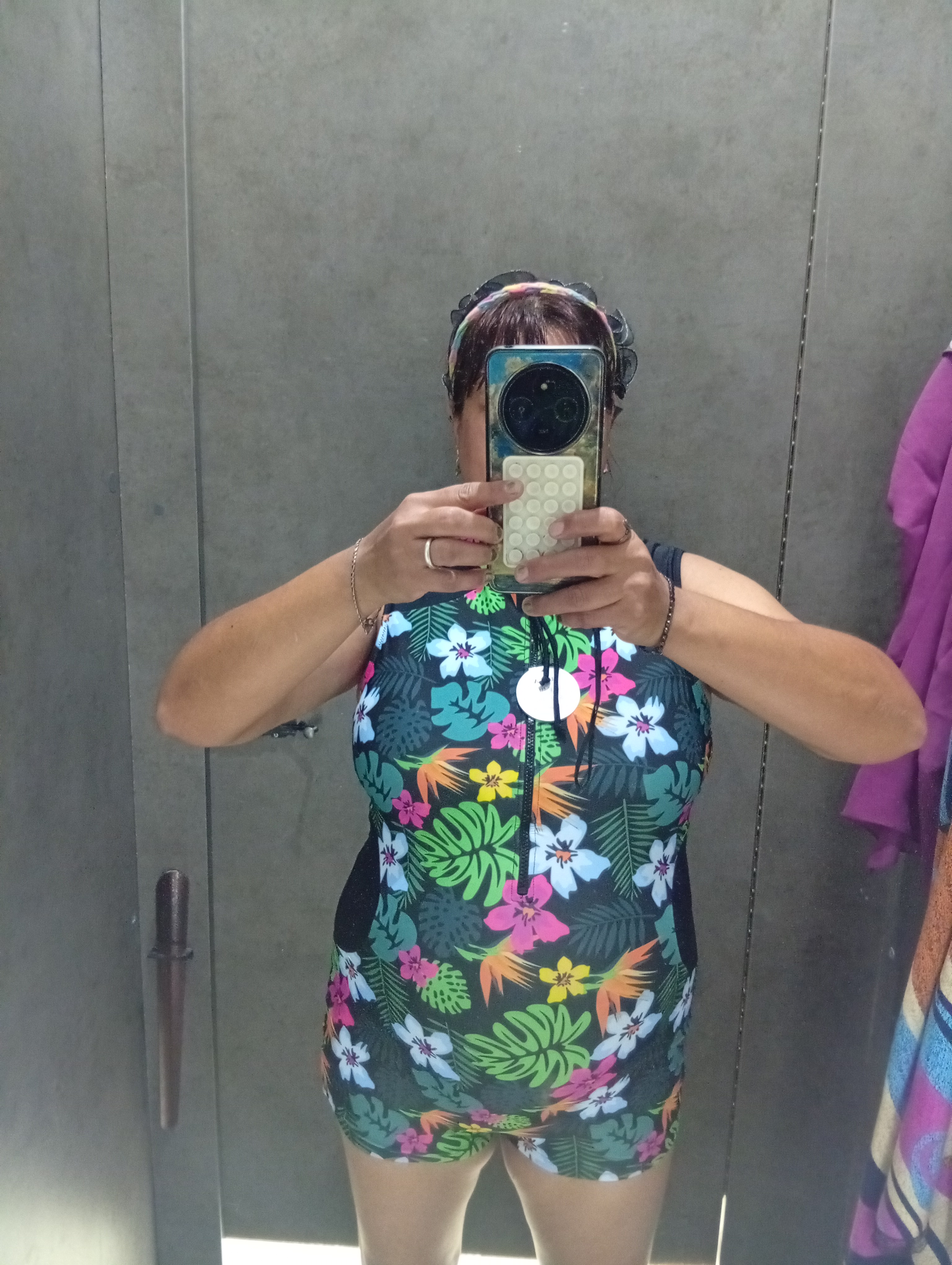 Bir bo‘lakli suzish kostyumi AlohaWave TropicZip, tropik print, UPF 50+