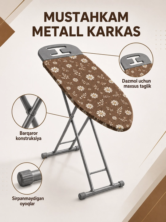 Dazmollash doskasi, metall, buklanadigan, balandligi sozlanadigan, dazmol taglikli
