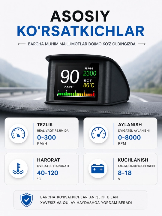 HUD дисплей, Head Up Display, OBD2 проекция скорости на лобовое стекло для автомобиля