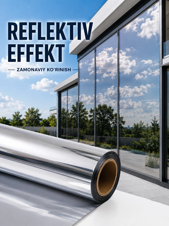 Oyna uchun reflektiv quyoshdan himoya plyonkasi, 60 sm × 3 m