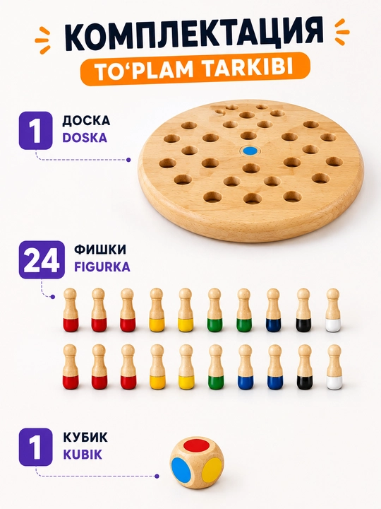 «Шахматы на память» развивающая игра, с цветными фишками и кубиком