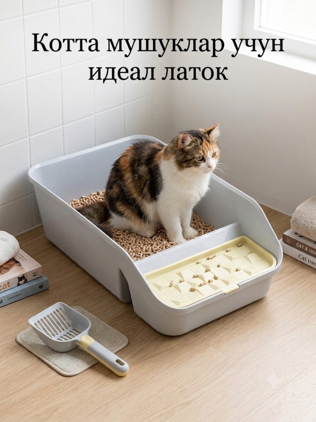 Mushuklar uchun ochiq latok (hojatxona qutisi) 55.8 * 36.2 * 18.5 sm - 