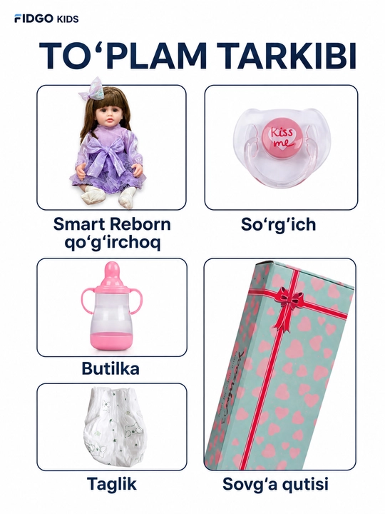 FIDGO interaktiv qo‘g‘irchog‘i, 55 sm, ovozli effektlar bilan