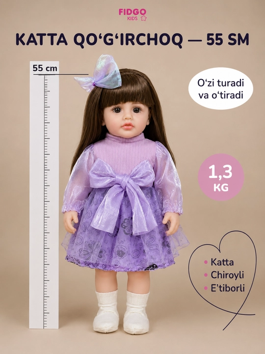 FIDGO interaktiv qo‘g‘irchog‘i, 55 sm, ovozli effektlar bilan