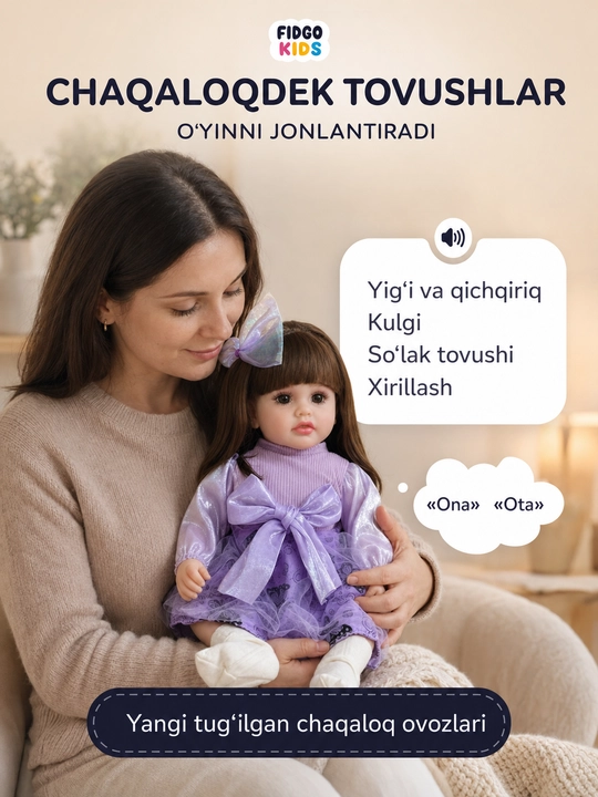 FIDGO interaktiv qo‘g‘irchog‘i, 55 sm, ovozli effektlar bilan